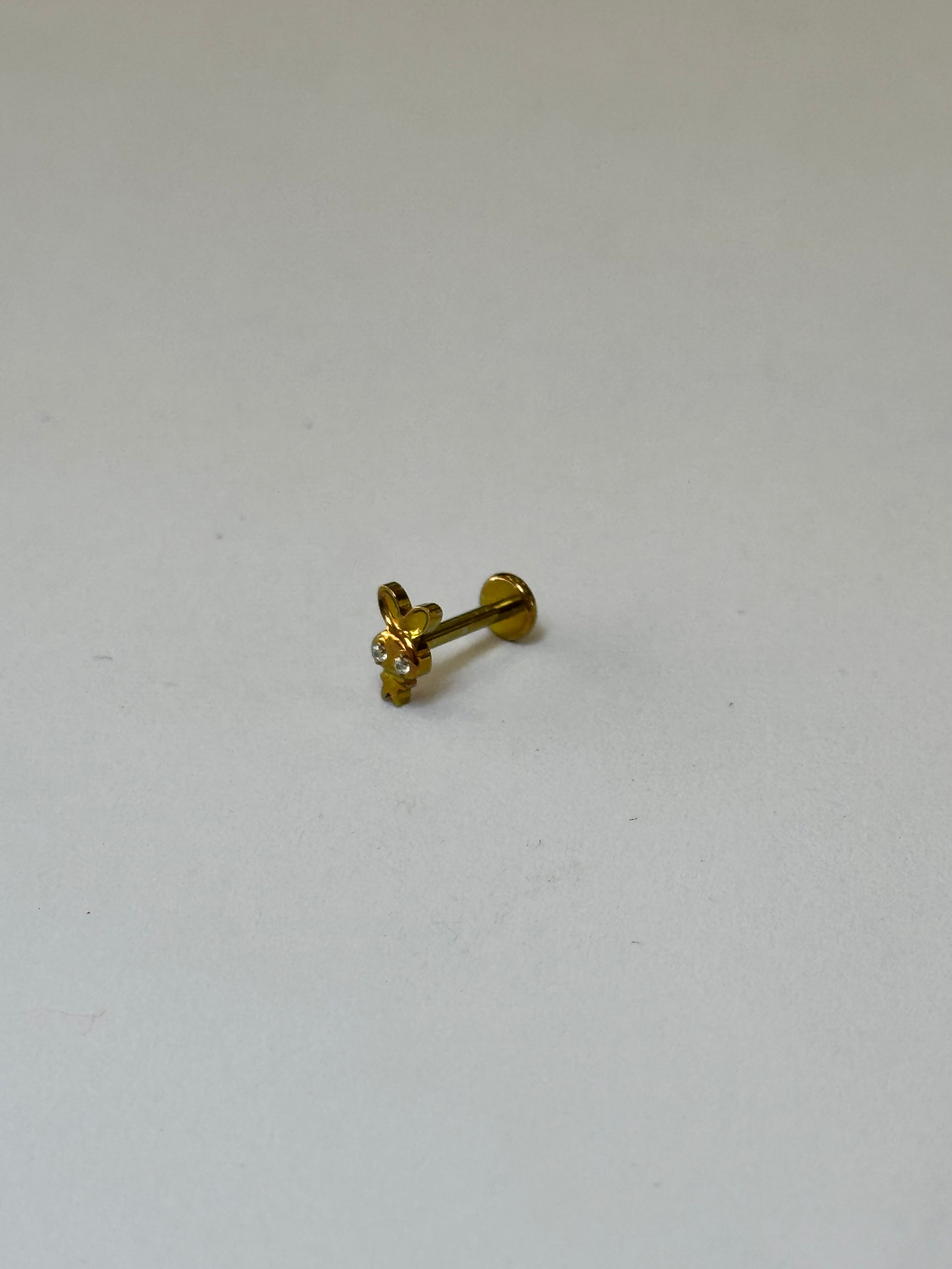 Labret Conejito Ojos Zirconia Dorada - piercings Mundo Chic