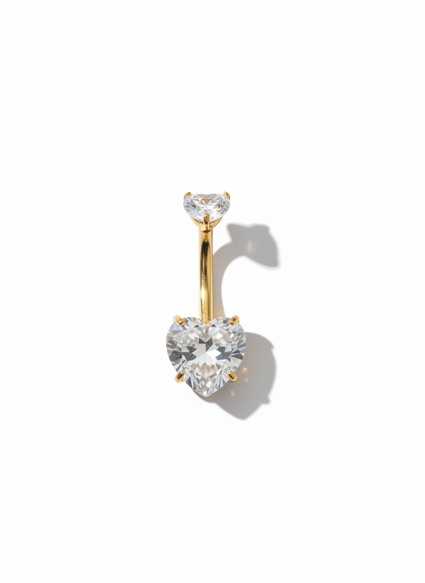 Piercing ombligo titanio 14G, zirconias corazón - piercings Mundo Chic