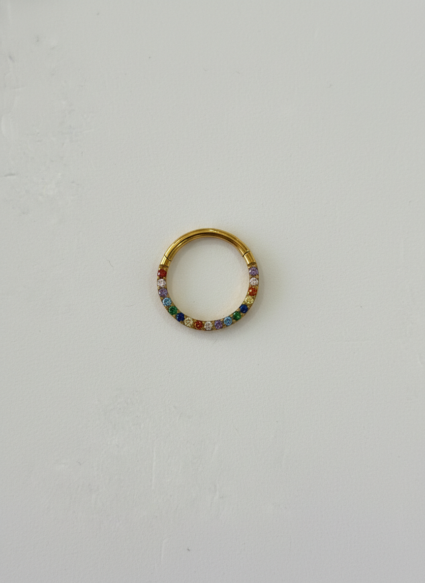 Piercing clicker titanio 16G, con zirconias multicolor - piercings Mundo Chic