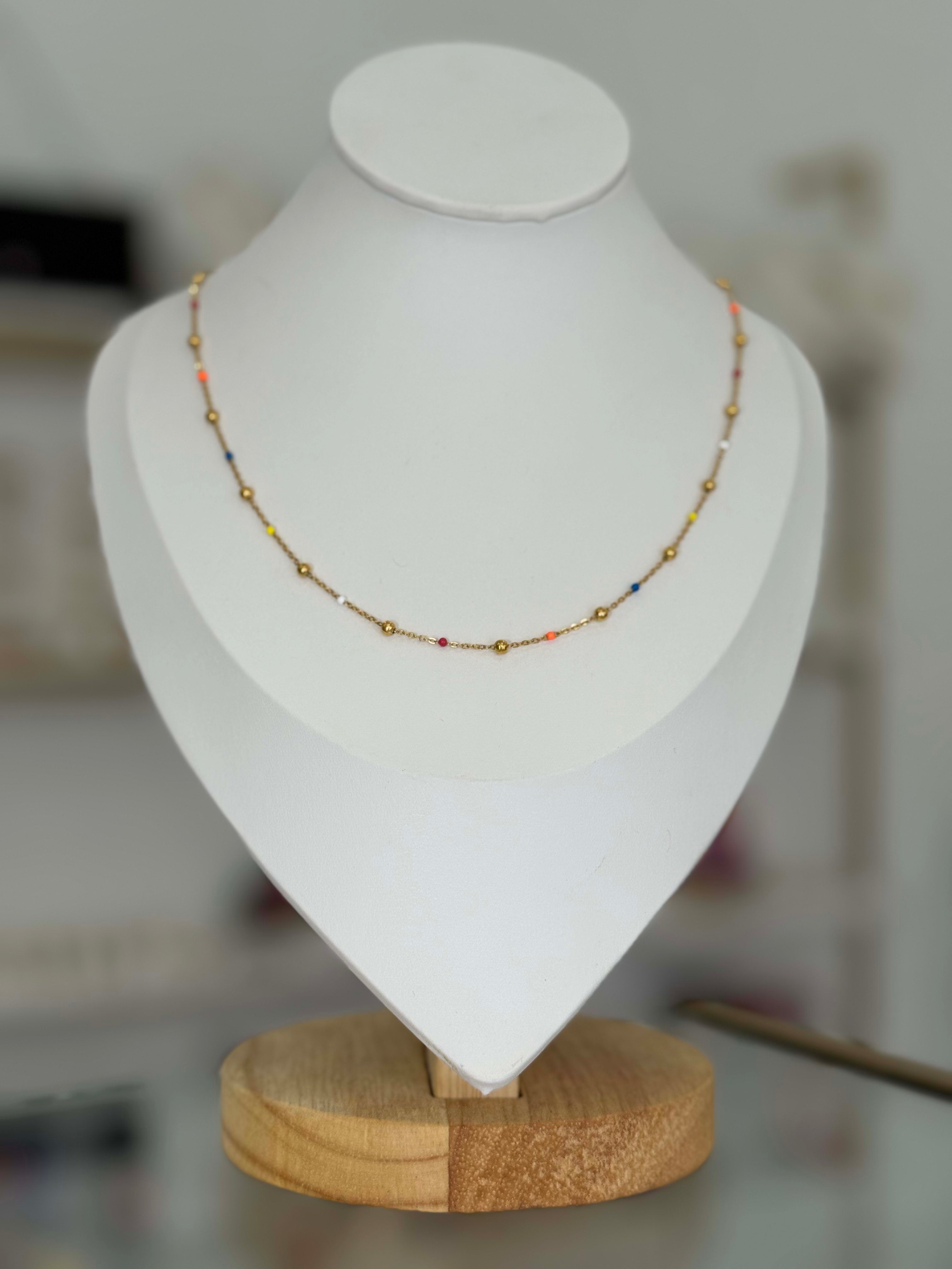Collar Bolitas Colores Alegre Chapa Oro 14K Acero Inoxidable Mujer - collares Mundo Chic