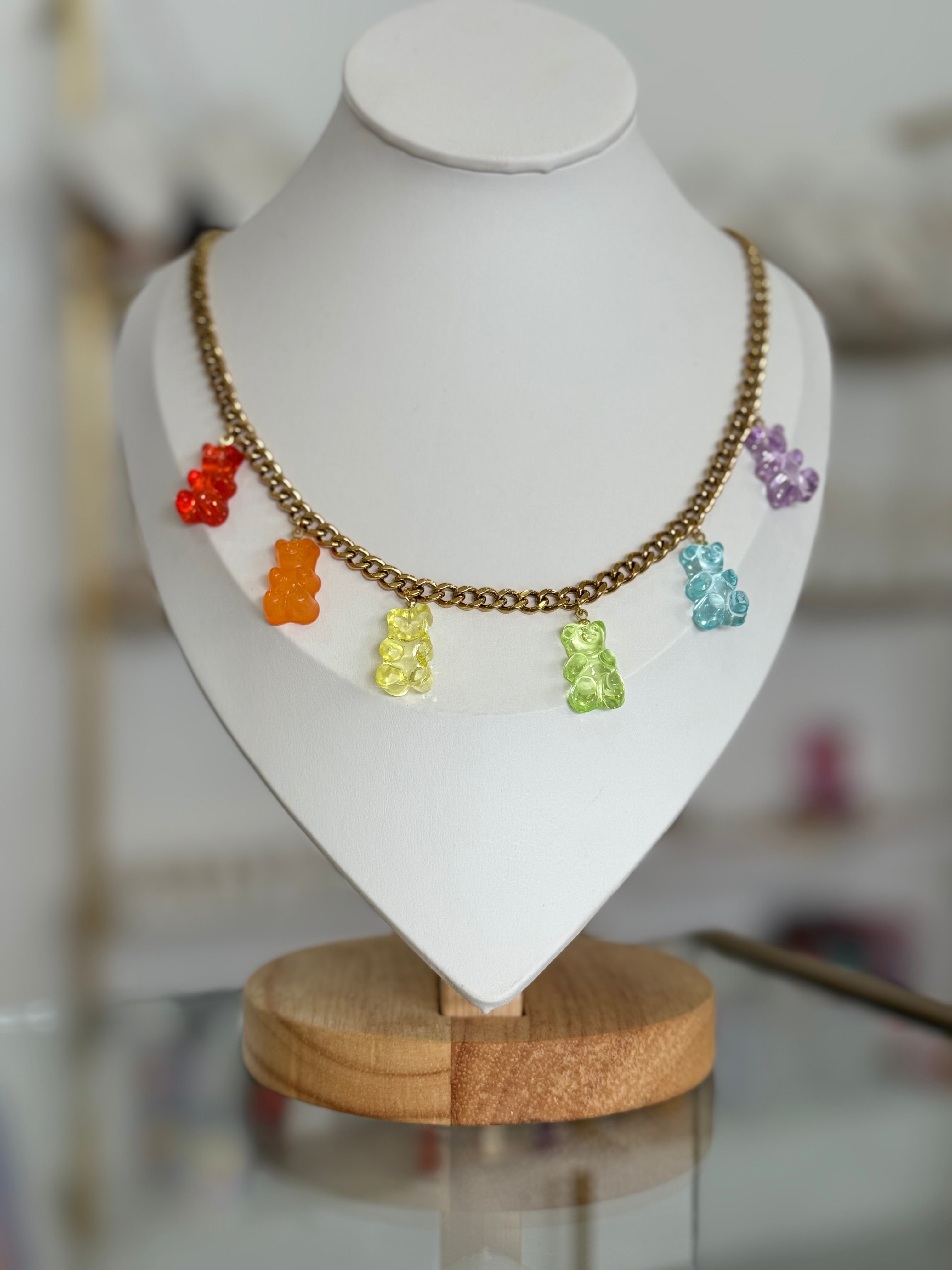 Collar dorado con dijes de ositos panda - collares Mundo Chic