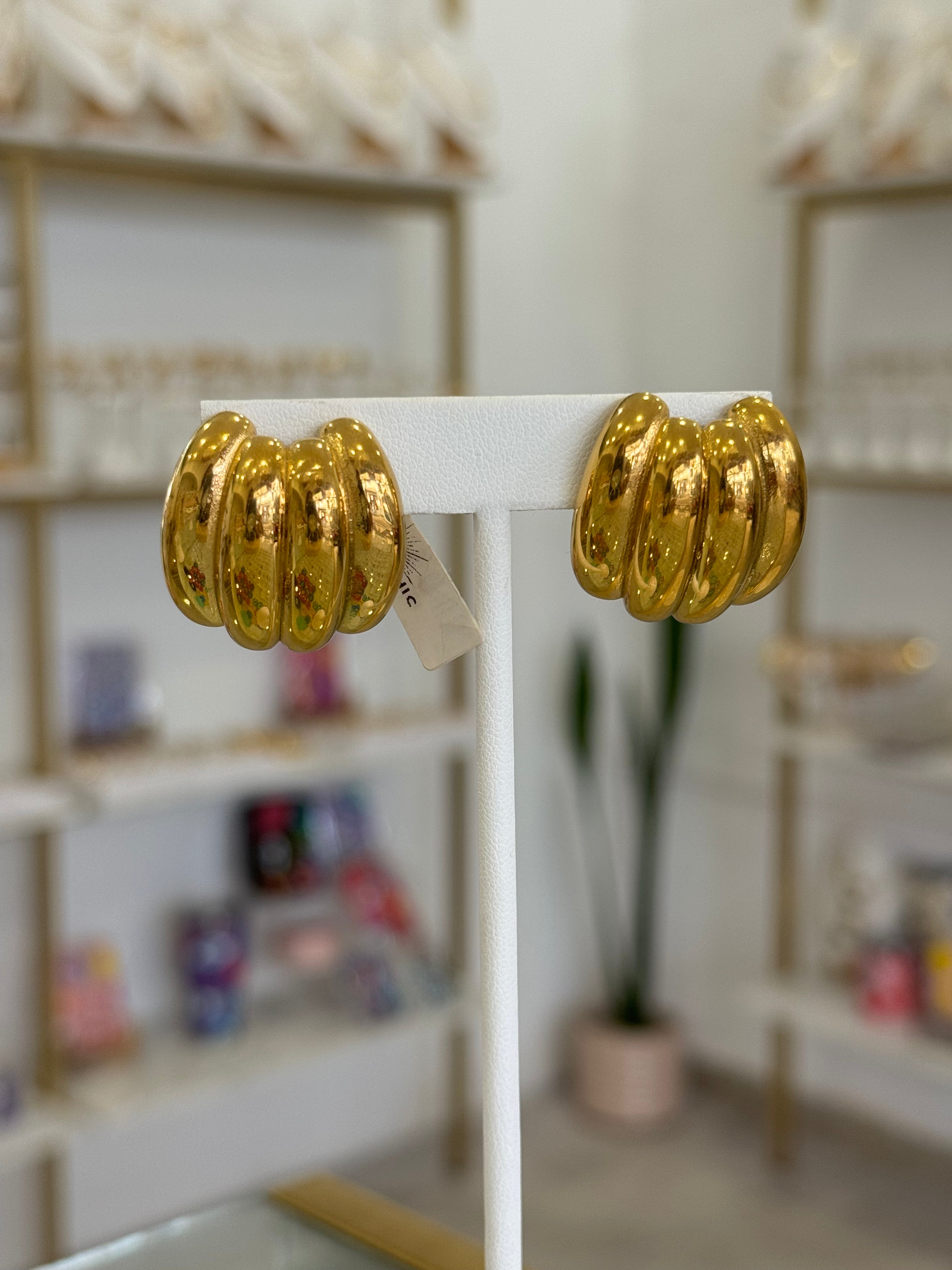 Aretes Chunky Acanalados Dorados Textura Baño Oro - aretes Mundo Chic