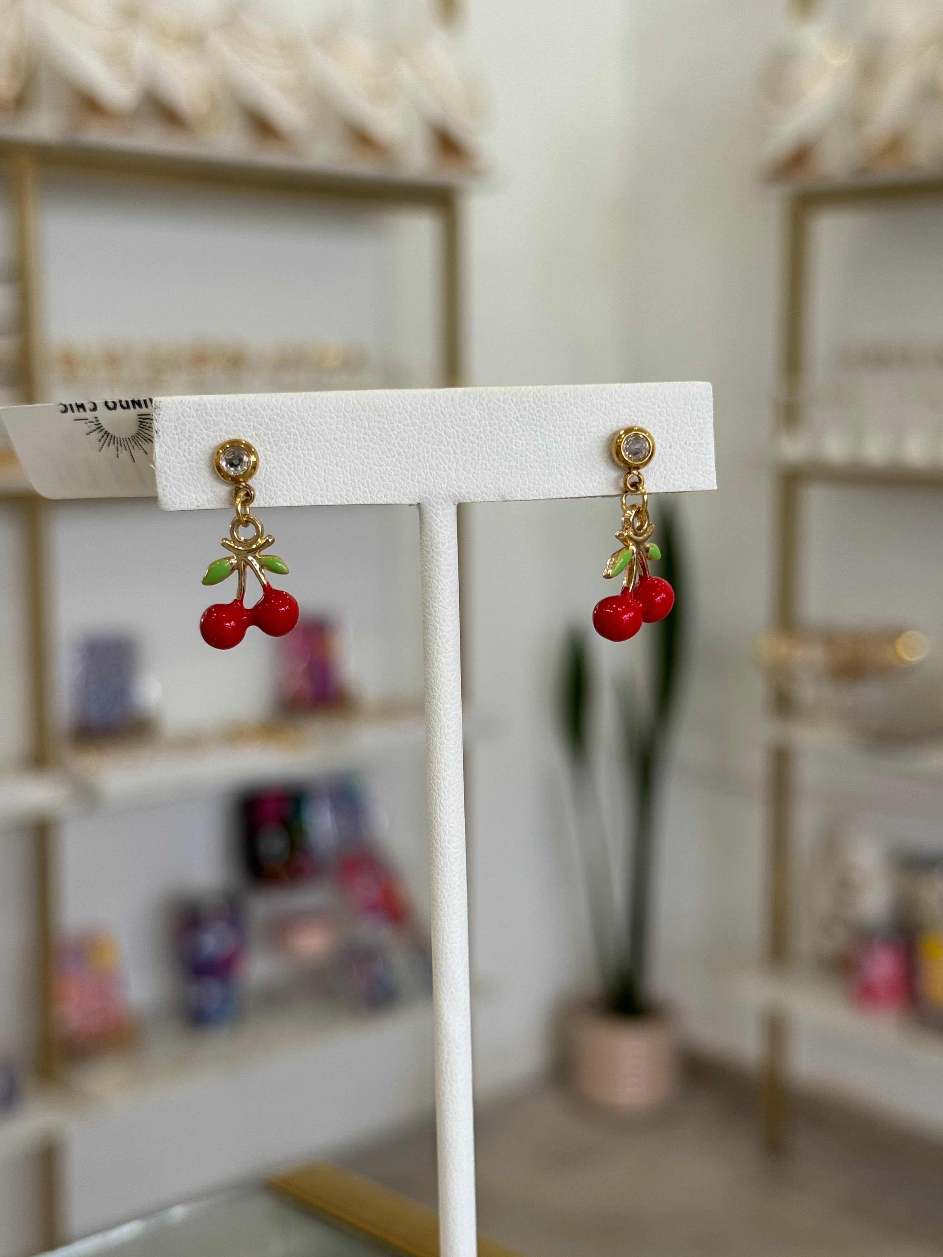 Aretes cerezas rojas, acero inoxidable - aretes Mundo Chic