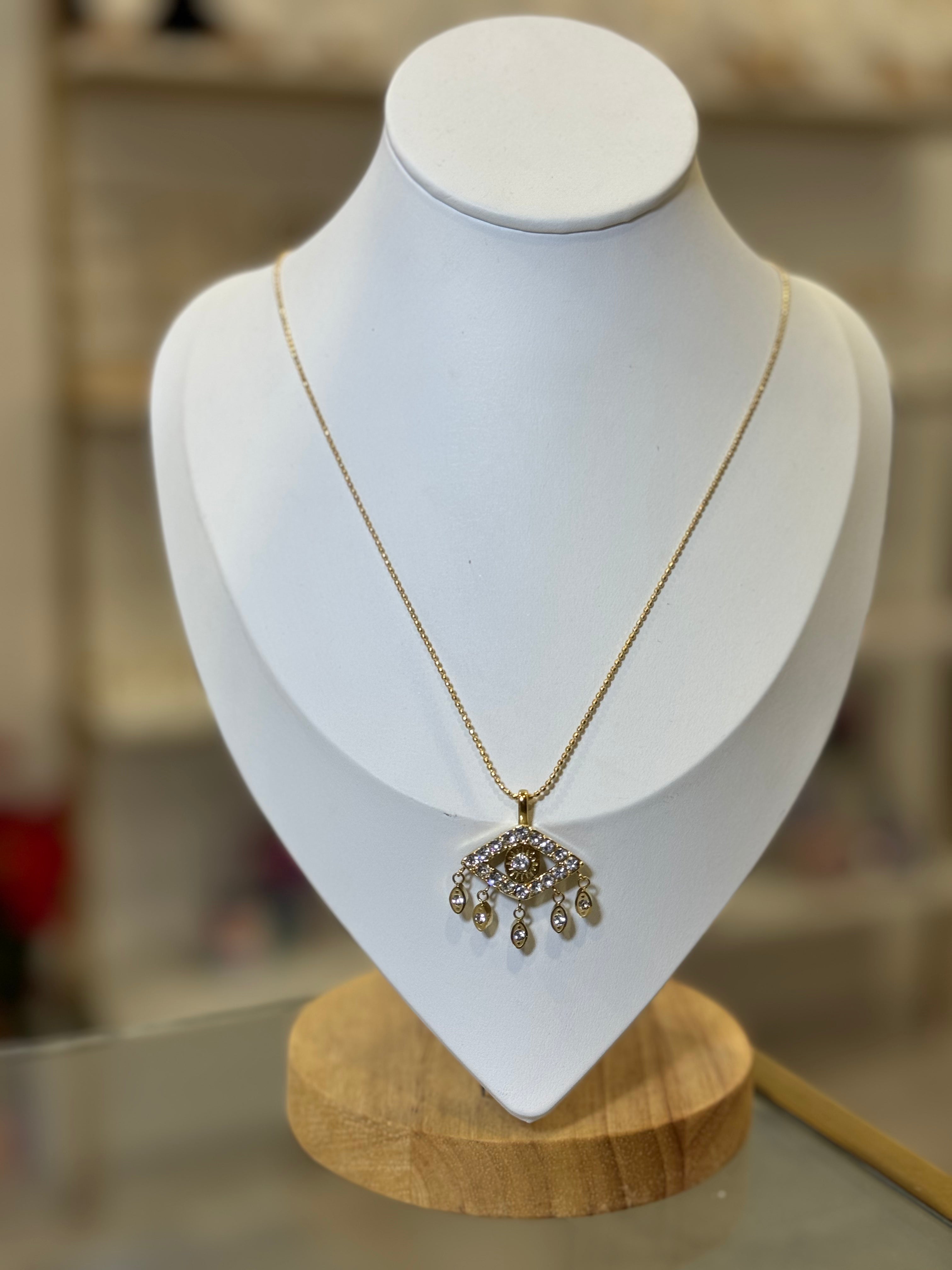 Collar Ojo turco dorado con 22 zirconias. - collares Mundo Chic