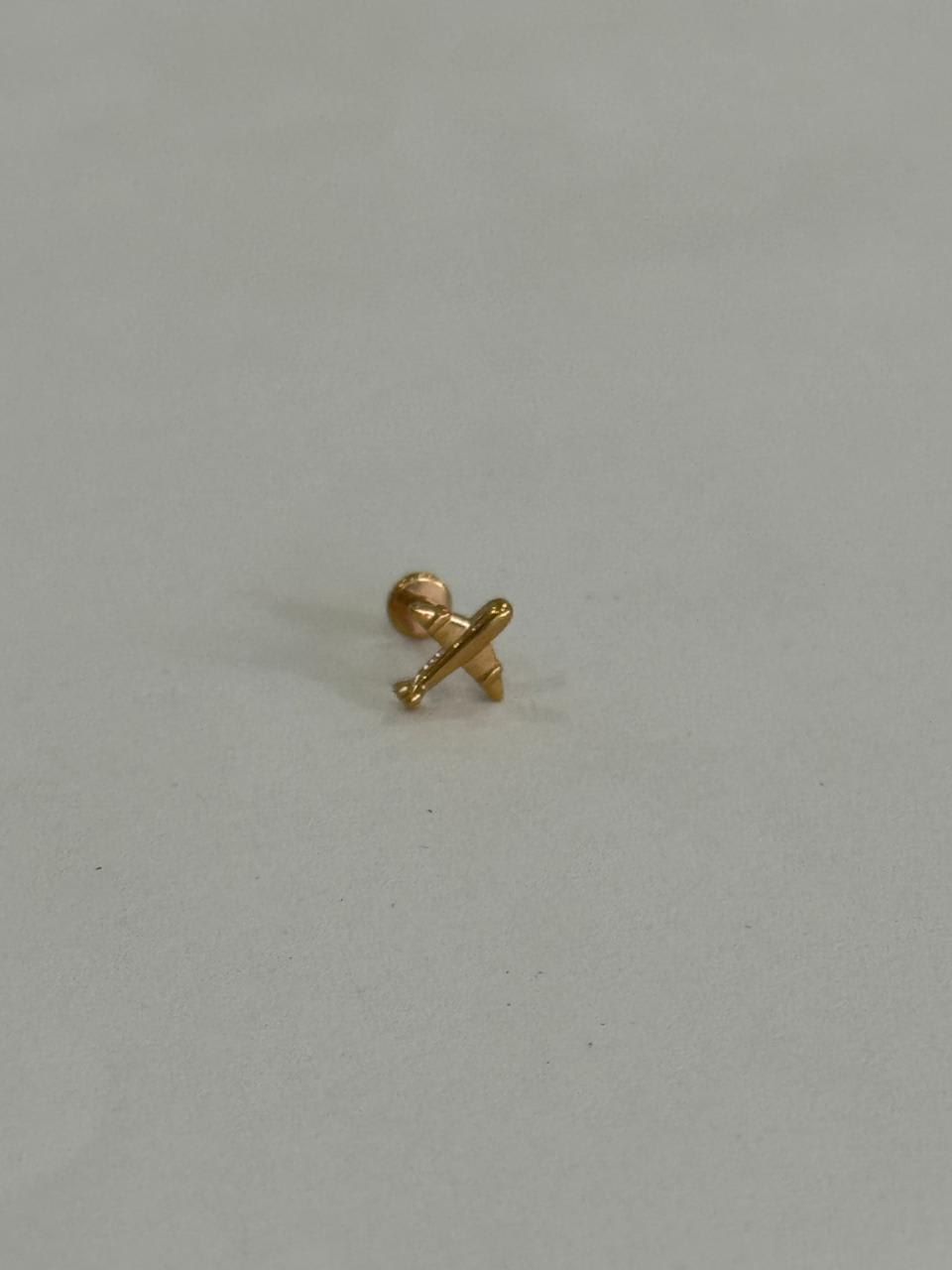 Avión dorado.  Piercing labret de acero quirúrgico 316L - piercings Mundo Chic