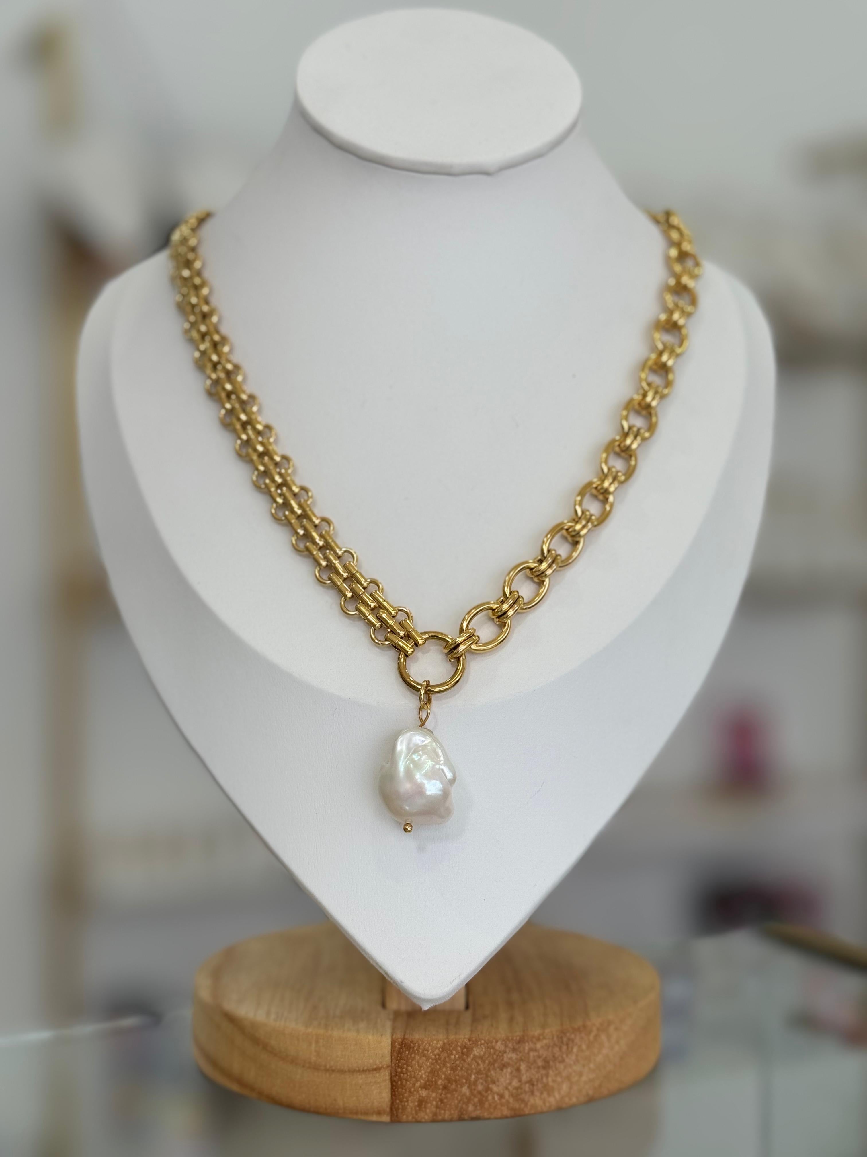 Collar Piedra Carey Elegante Chapa Oro 14K Acero Inoxidable Mujer - collares Mundo Chic